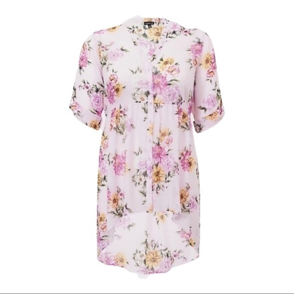 TORRID LEXIE - PURPLE FLORAL CHIFFON TUNIC